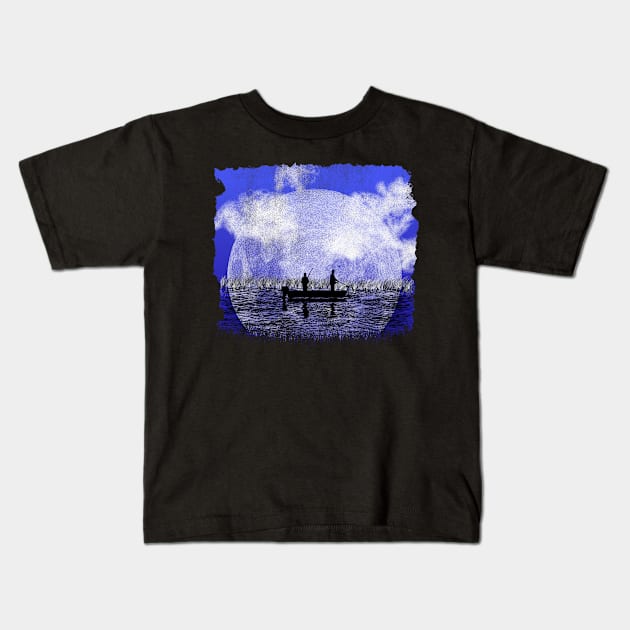 Night Fishing - Purple Hue Kids T-Shirt by MerlinArt